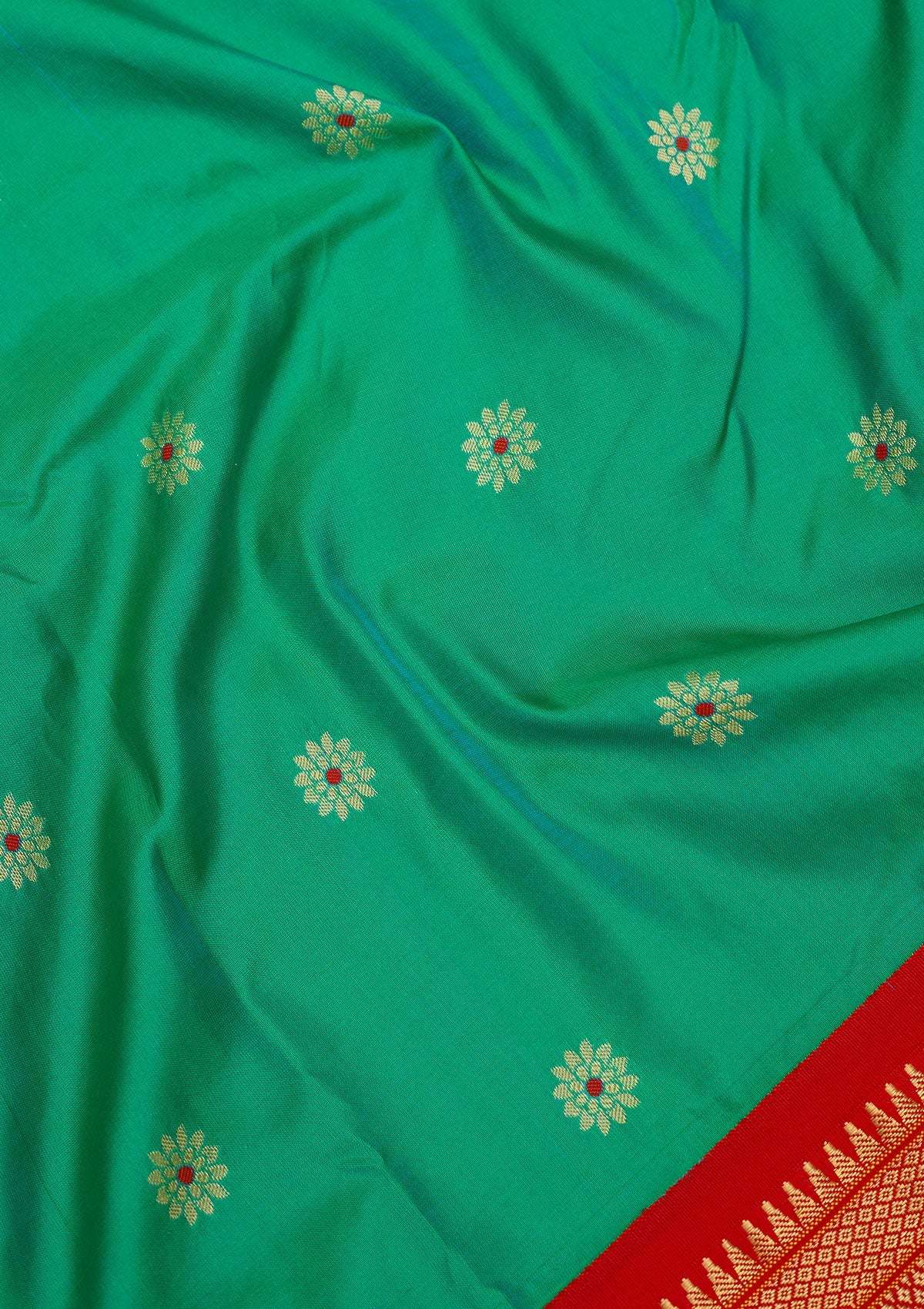 Peacock Green Zariwork Pure Silk Saree-Koskii