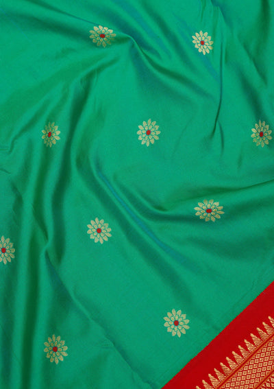 Peacock Green Zariwork Pure Silk Saree-Koskii