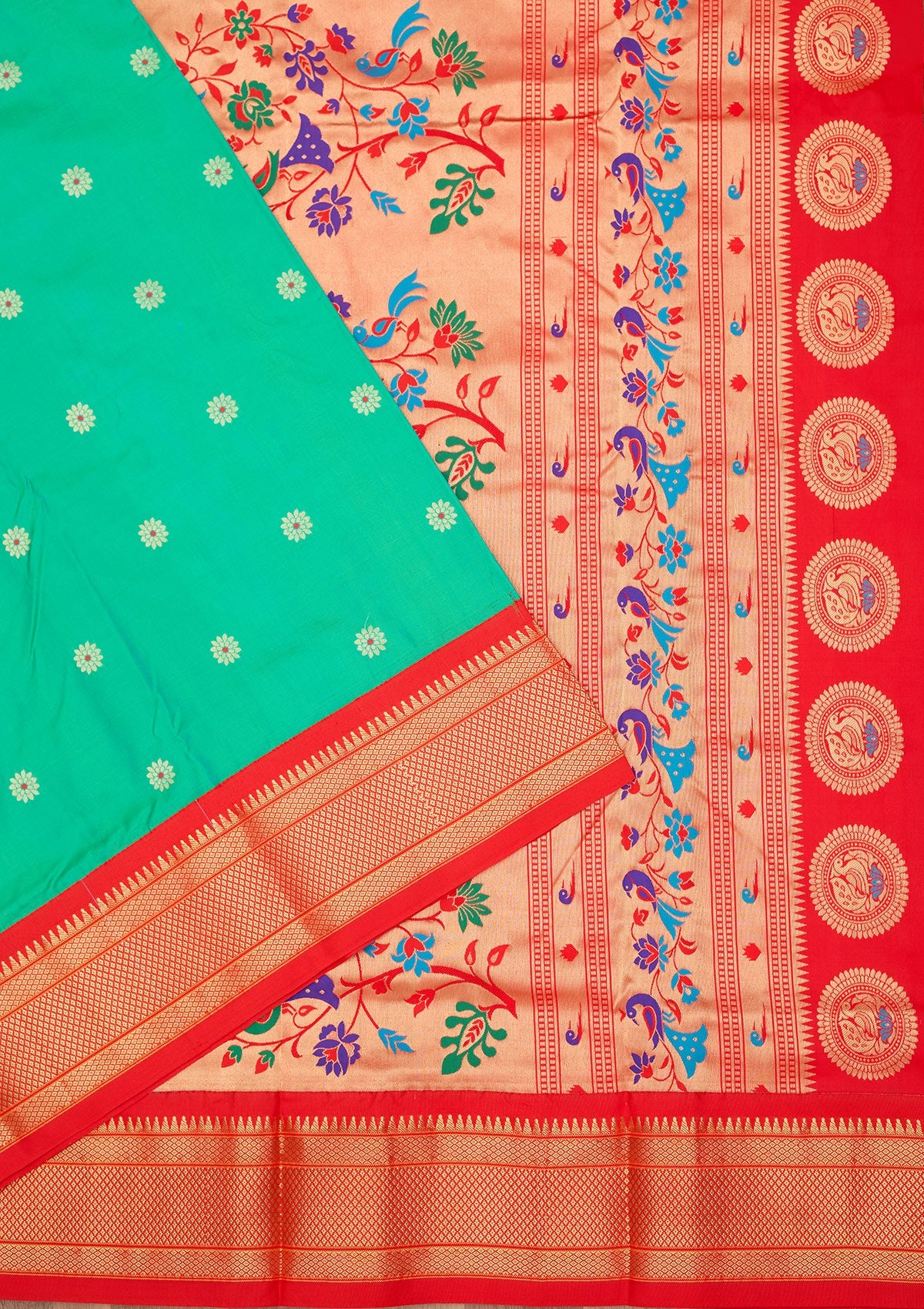 Peacock Green Zariwork Pure Silk Saree-Koskii