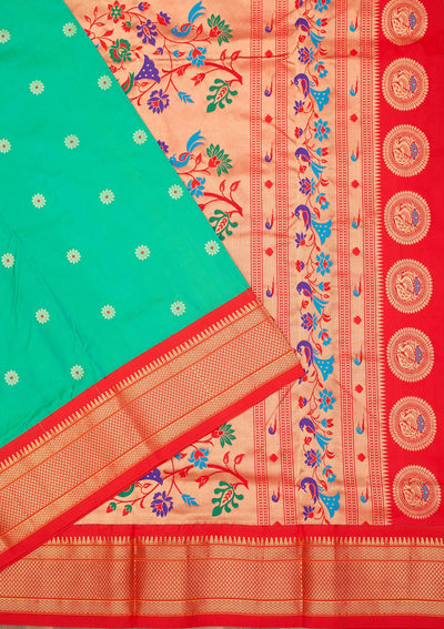 Peacock Green Zariwork Pure Silk Saree-Koskii