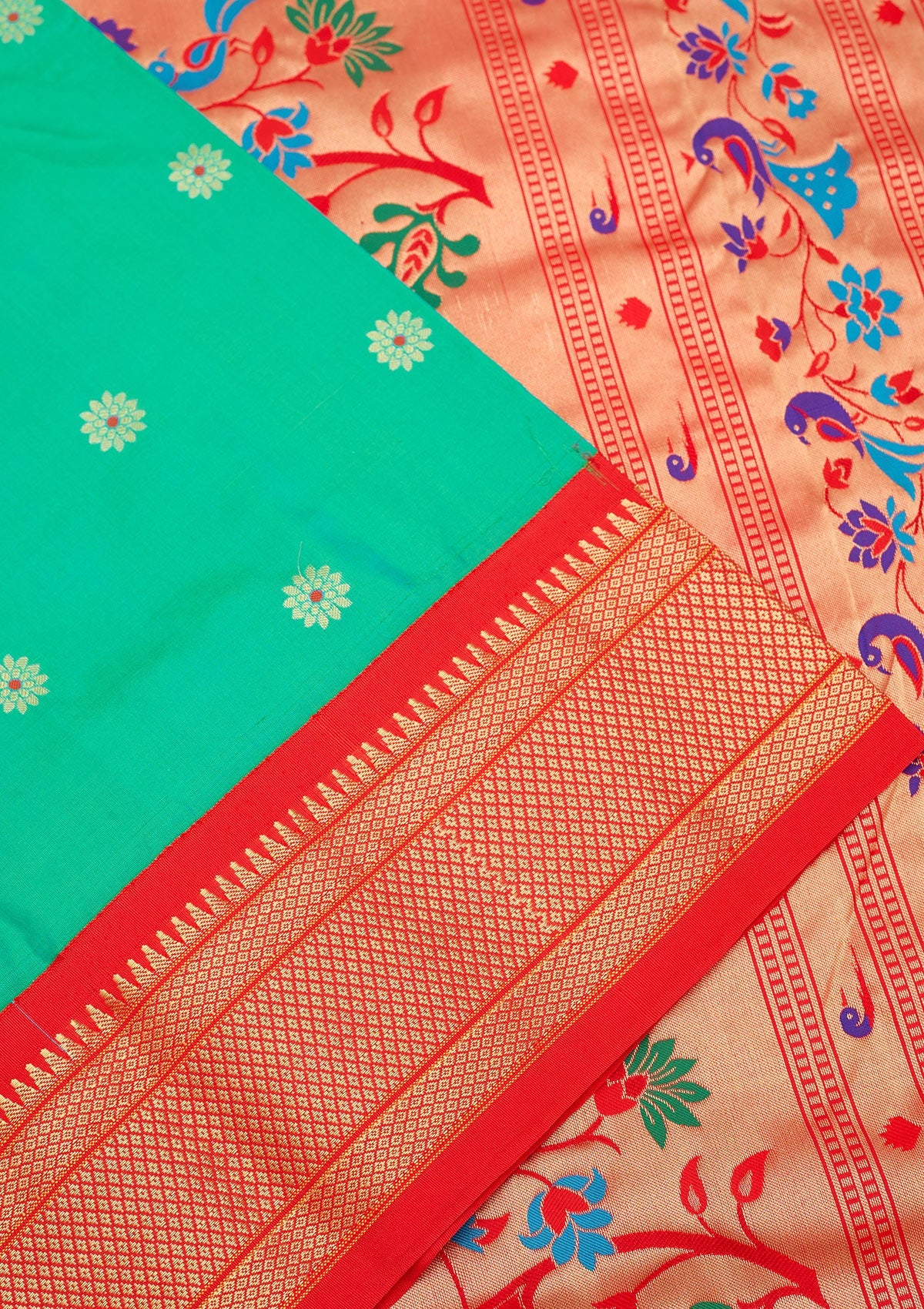 Peacock Green Zariwork Pure Silk Saree-Koskii