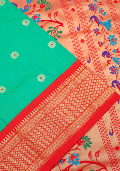 Peacock Green Zariwork Pure Silk Saree-Koskii