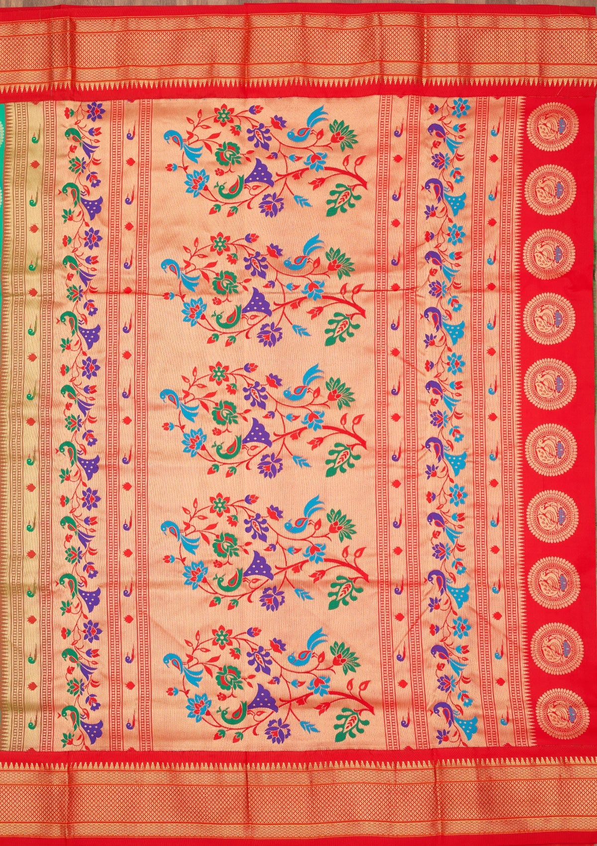 Peacock Green Zariwork Pure Silk Saree-Koskii