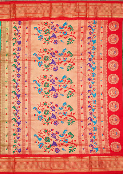 Peacock Green Zariwork Pure Silk Saree-Koskii