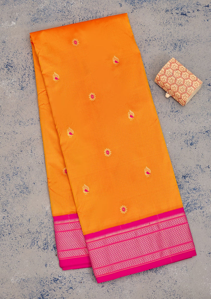 Mustard Zariwork Pure Silk Saree-Koskii