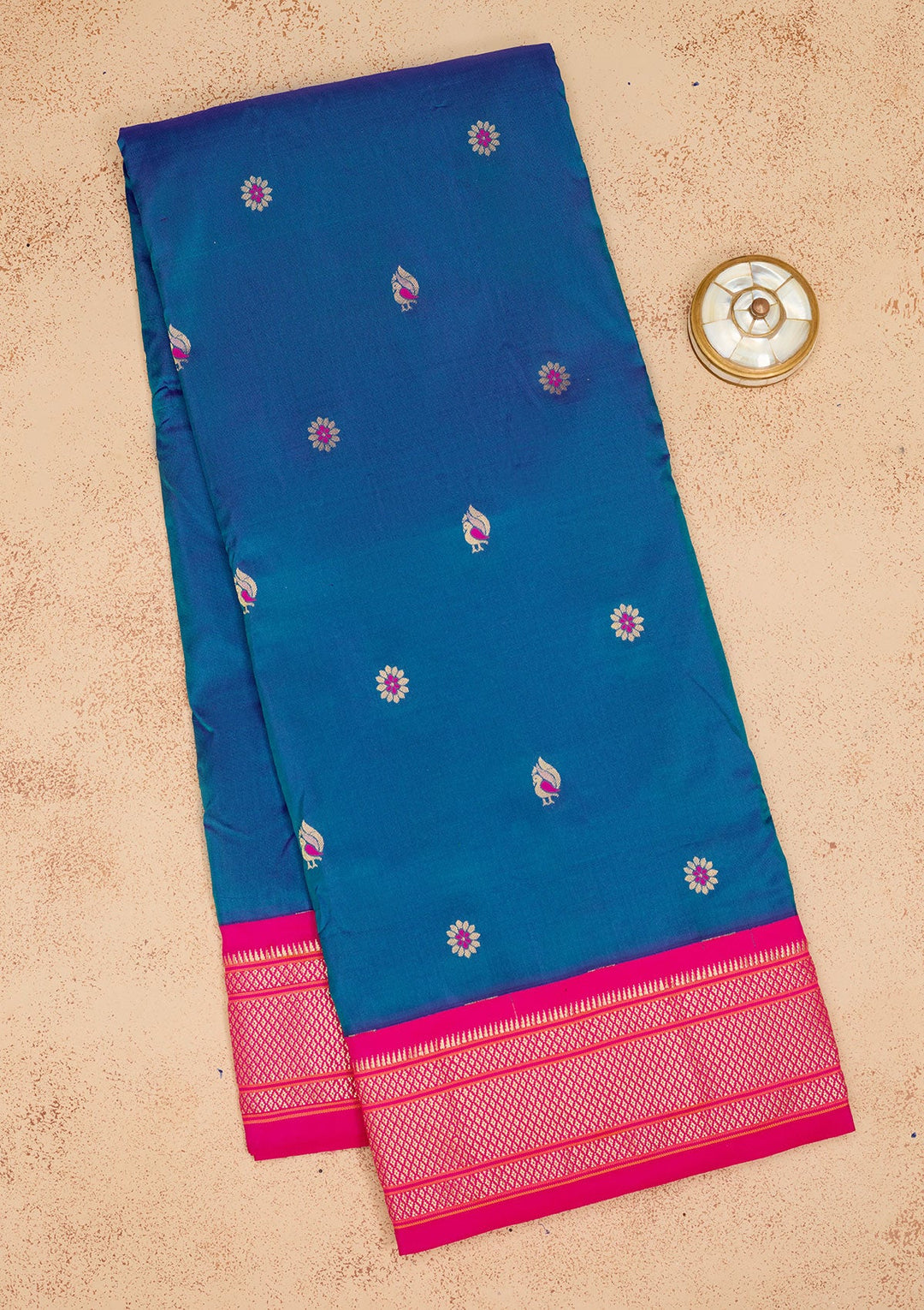 Peacock Blue Zariwork Pure Silk Saree-Koskii