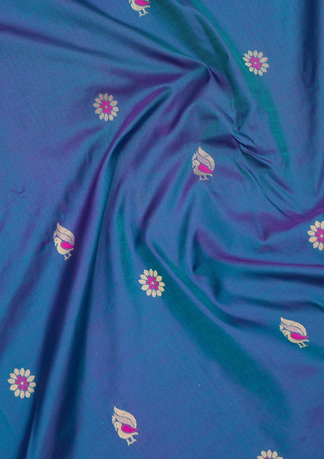 Peacock Blue Zariwork Pure Silk Saree-Koskii