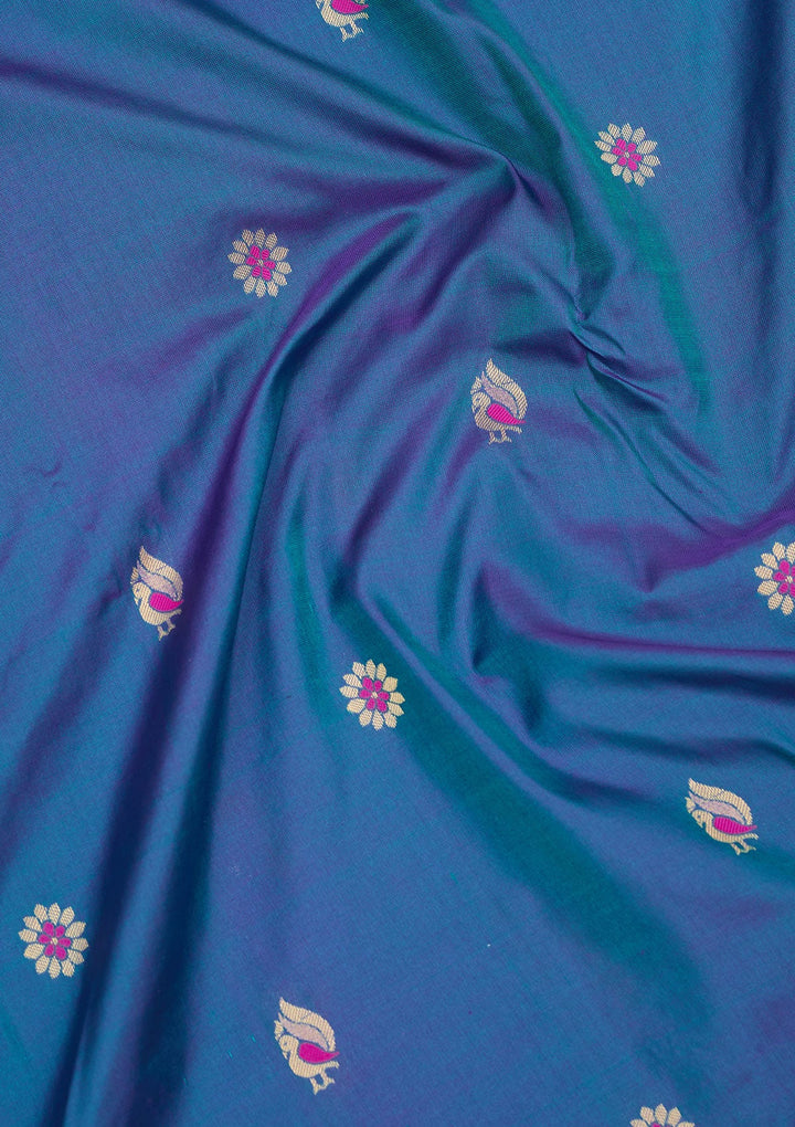 Peacock Blue Zariwork Pure Silk Saree-Koskii
