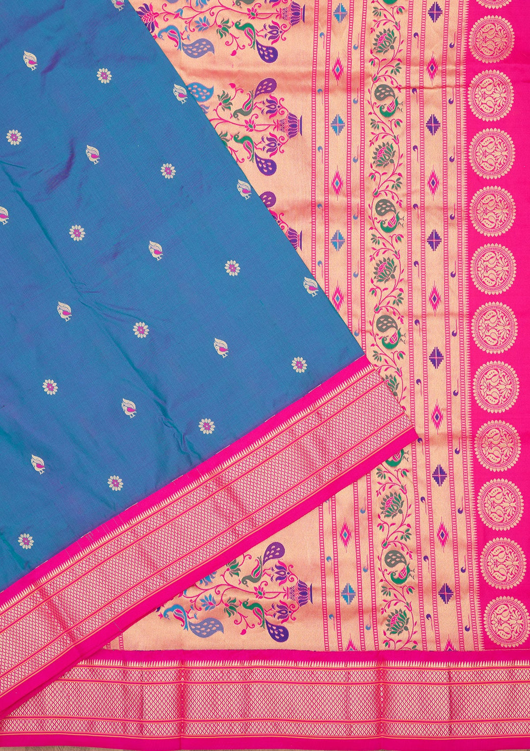 Peacock Blue Zariwork Pure Silk Saree-Koskii