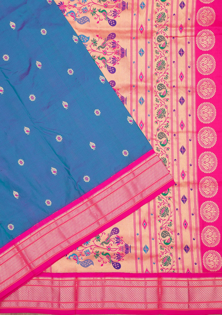 Peacock Blue Zariwork Pure Silk Saree-Koskii