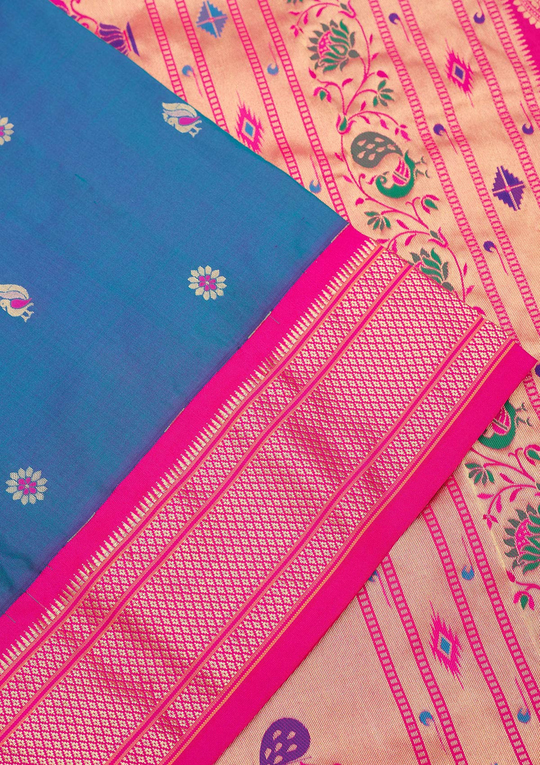 Peacock Blue Zariwork Pure Silk Saree-Koskii