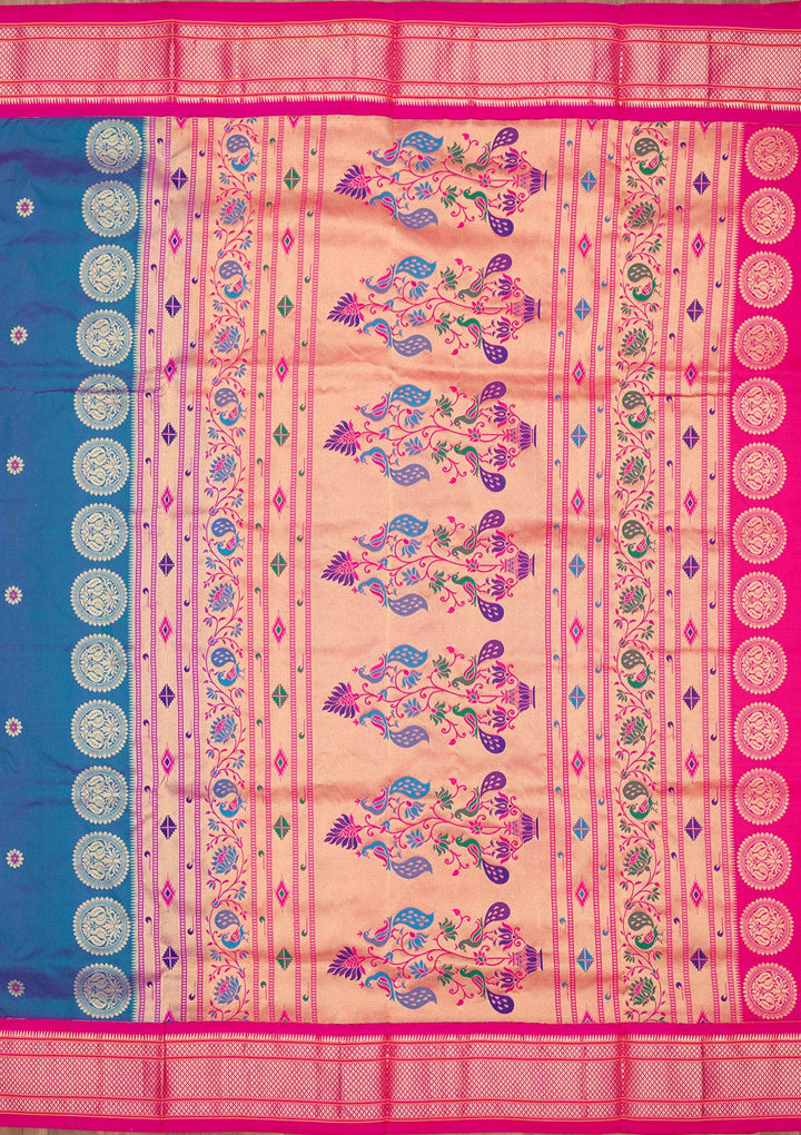 Peacock Blue Zariwork Pure Silk Saree-Koskii