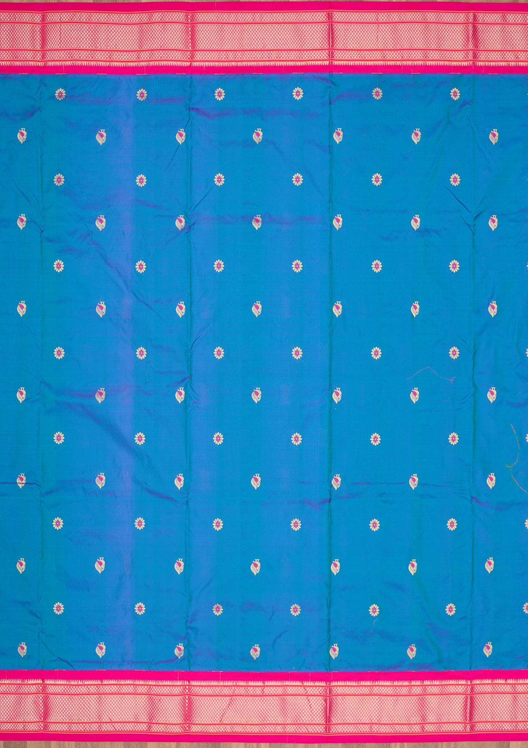 Peacock Blue Zariwork Pure Silk Saree-Koskii