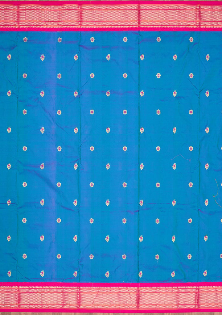 Peacock Blue Zariwork Pure Silk Saree-Koskii