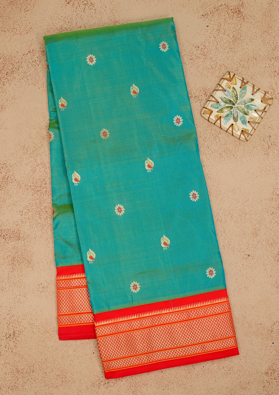 Rama Green Zariwork Pure Silk Saree-Koskii
