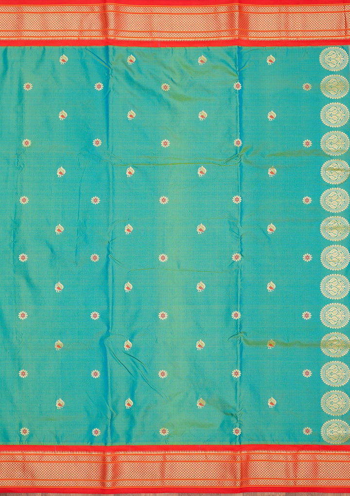 Rama Green Zariwork Pure Silk Saree-Koskii