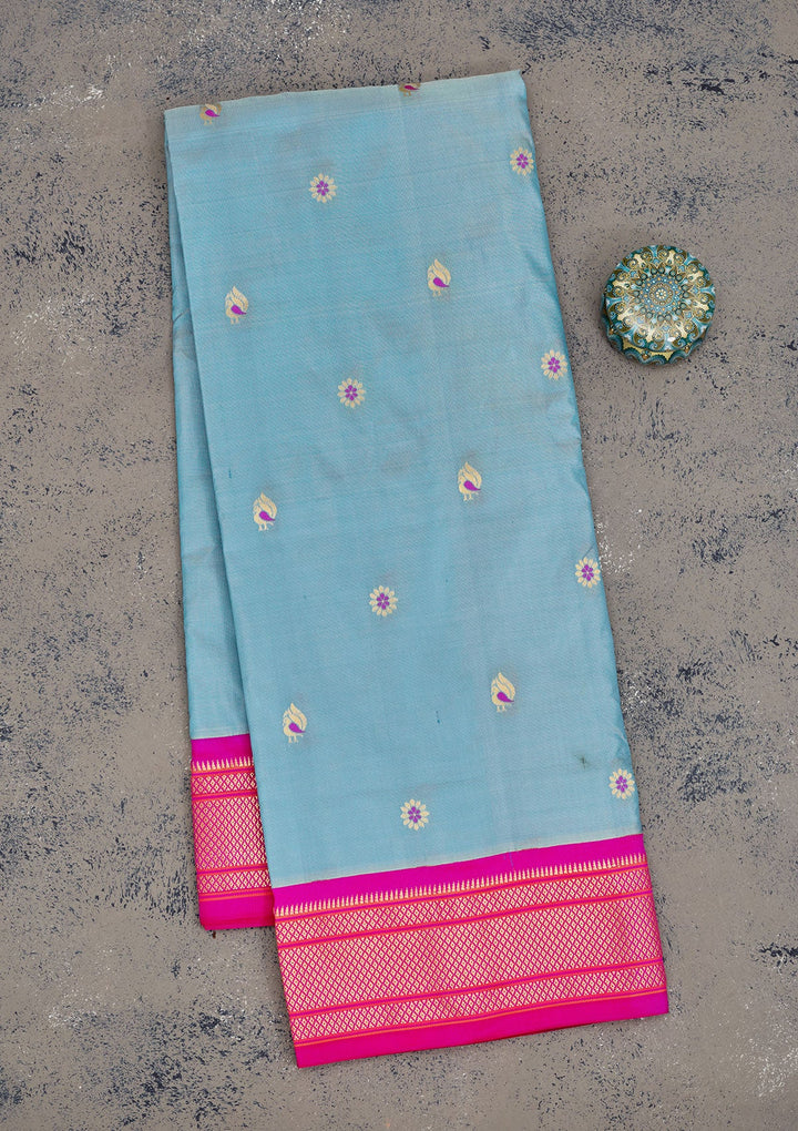Sky Blue Zariwork Pure Silk Saree-Koskii