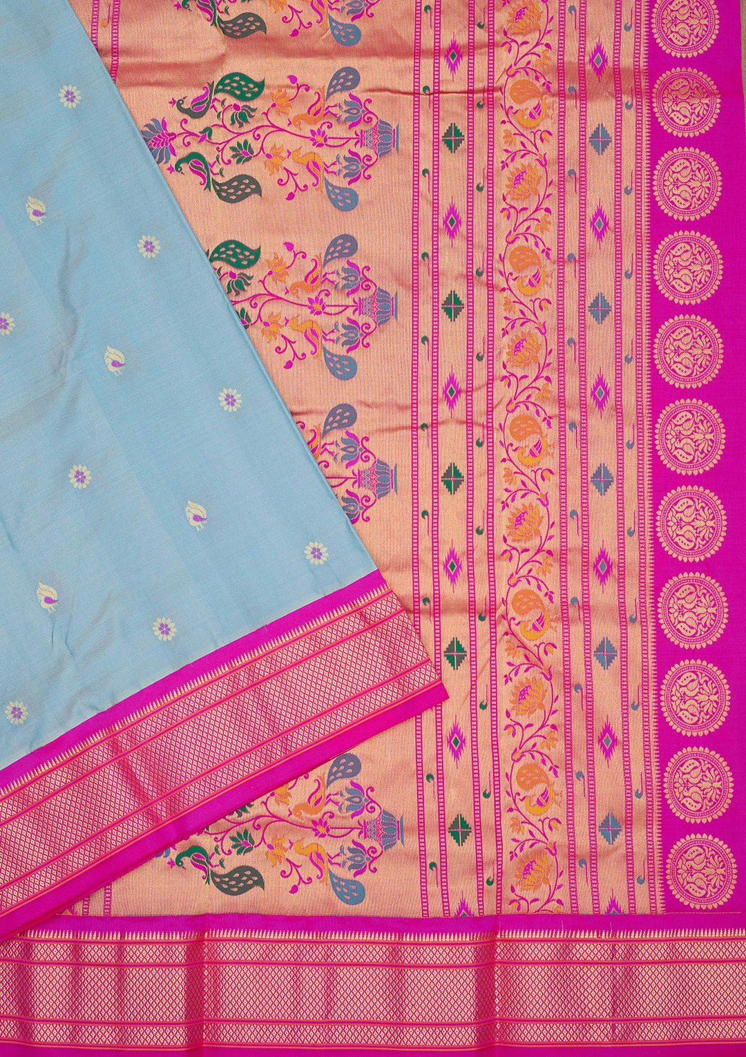 Sky Blue Zariwork Pure Silk Saree-Koskii