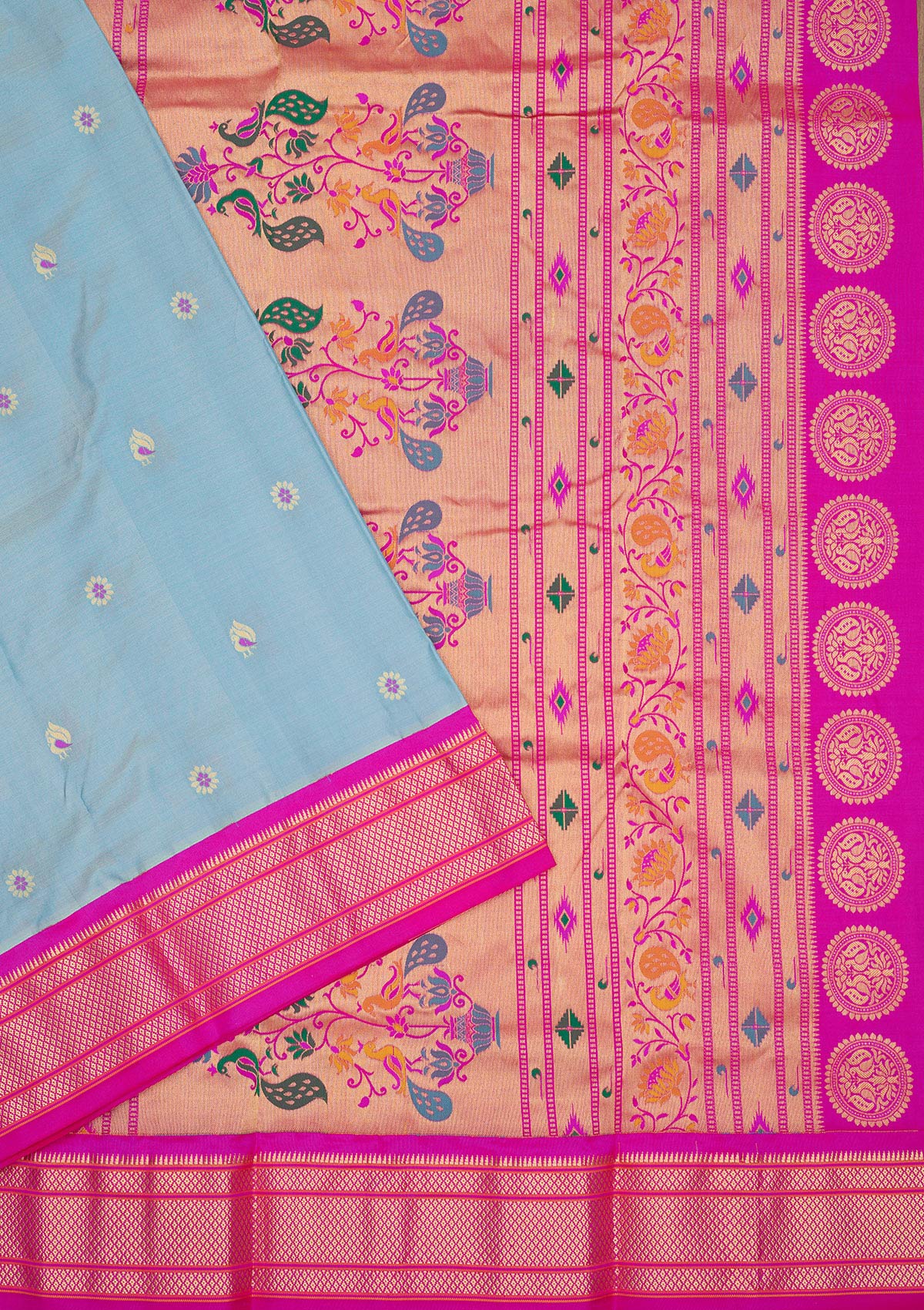 Sky Blue Zariwork Pure Silk Saree-Koskii