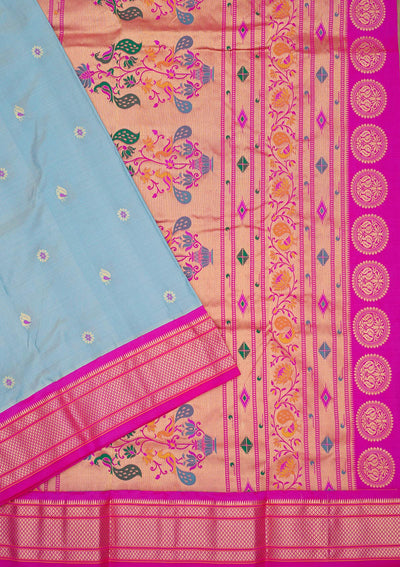 Sky Blue Zariwork Pure Silk Saree-Koskii