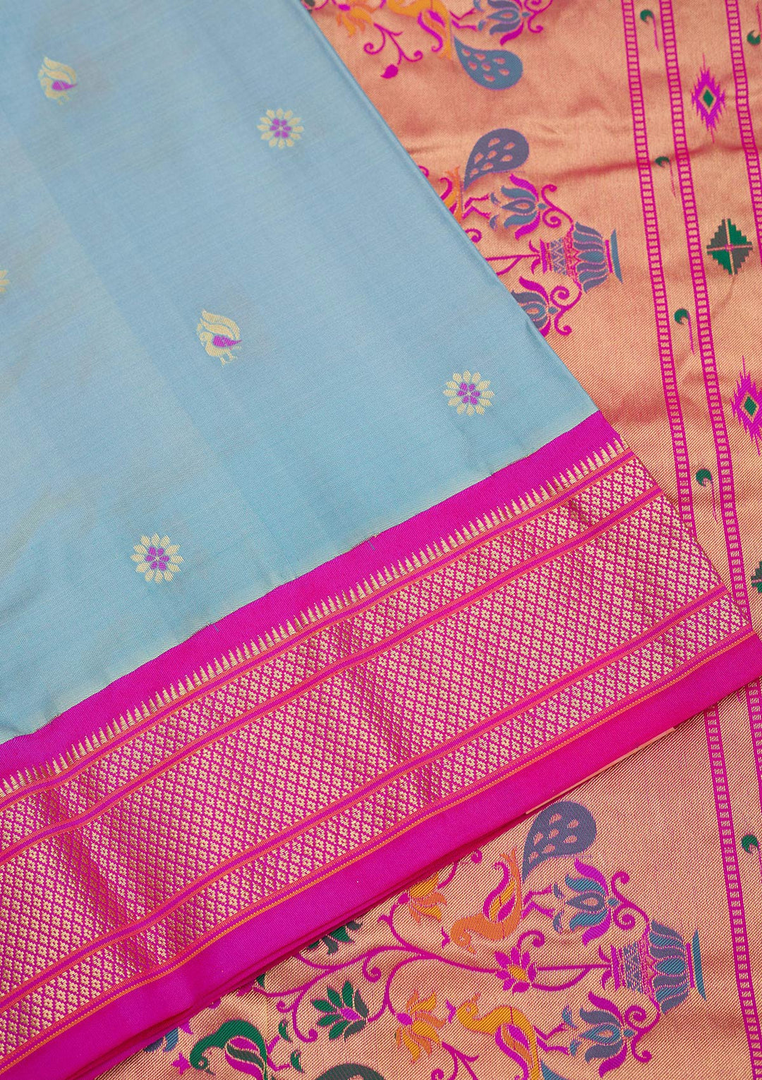 Sky Blue Zariwork Pure Silk Saree-Koskii