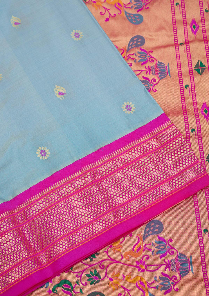 Sky Blue Zariwork Pure Silk Saree-Koskii