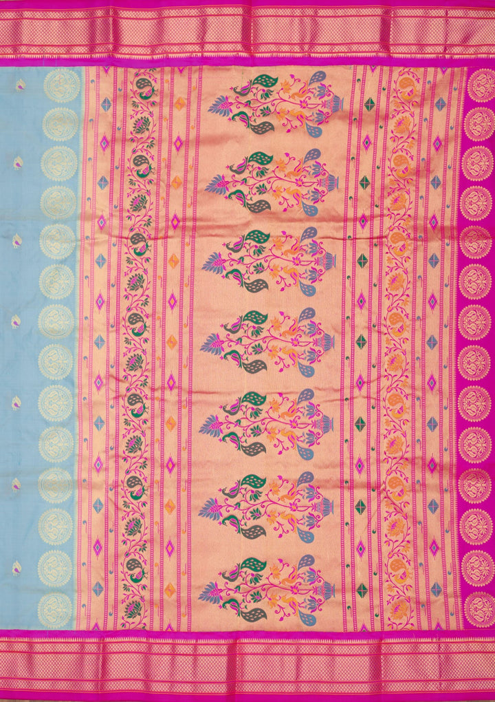 Sky Blue Zariwork Pure Silk Saree-Koskii