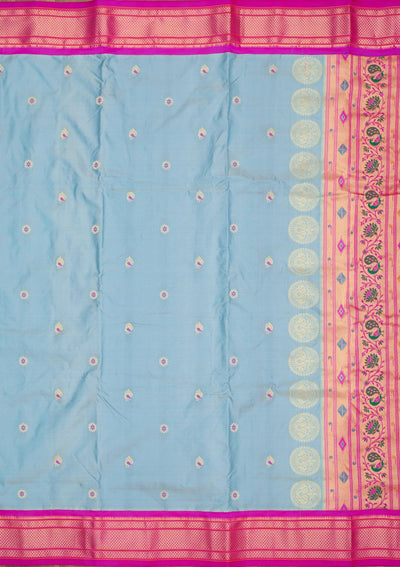 Sky Blue Zariwork Pure Silk Saree-Koskii