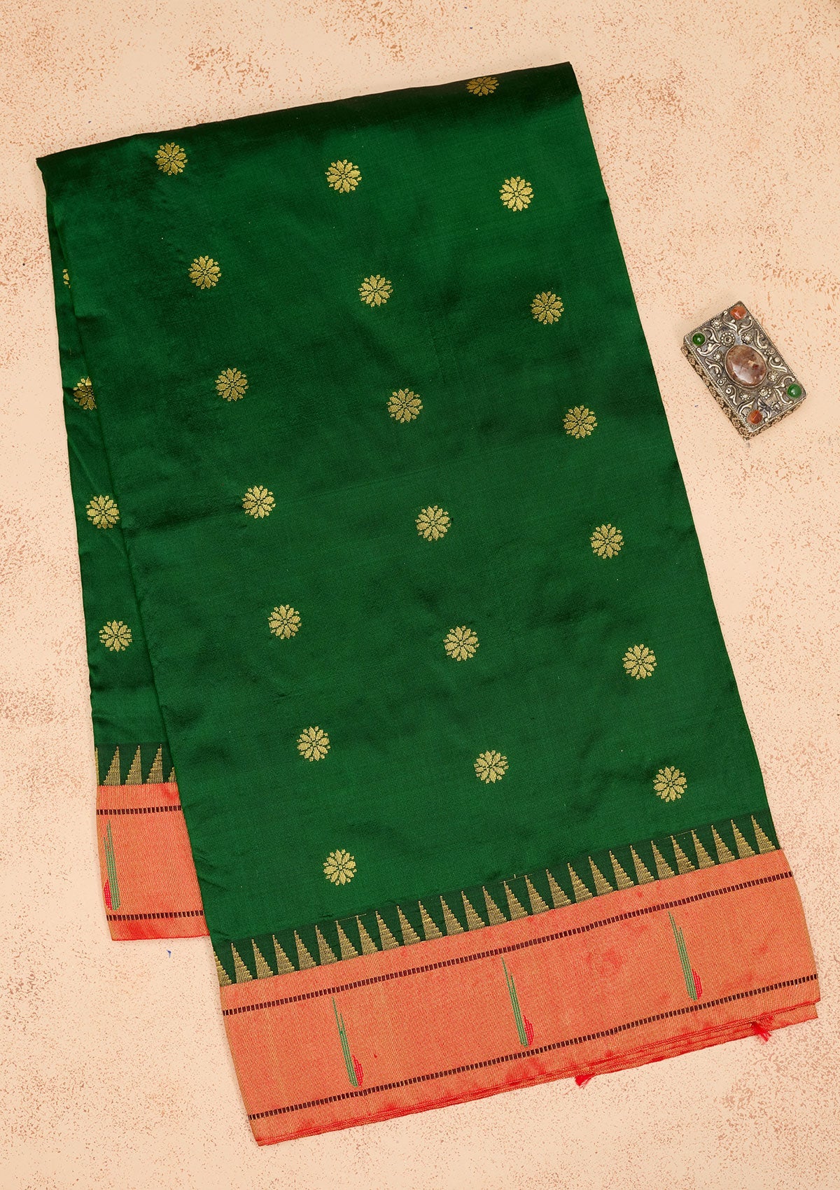 Bottle Green Zariwork Pure Silk Saree-Koskii