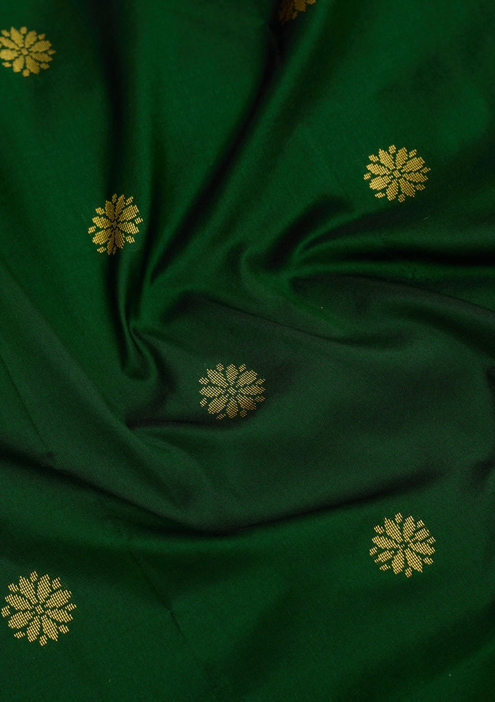 Bottle Green Zariwork Pure Silk Saree-Koskii