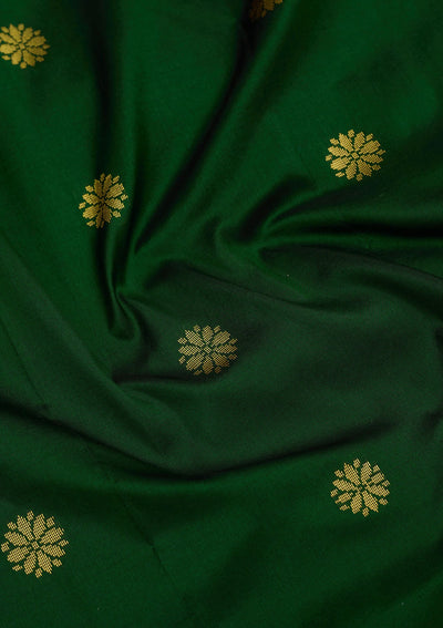 Bottle Green Zariwork Pure Silk Saree-Koskii