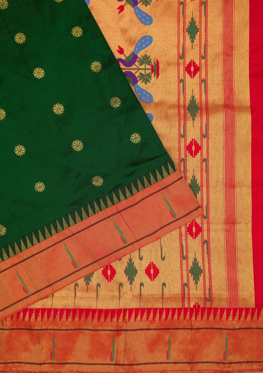 Bottle Green Zariwork Pure Silk Saree-Koskii