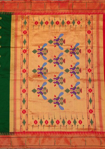 Bottle Green Zariwork Pure Silk Saree-Koskii