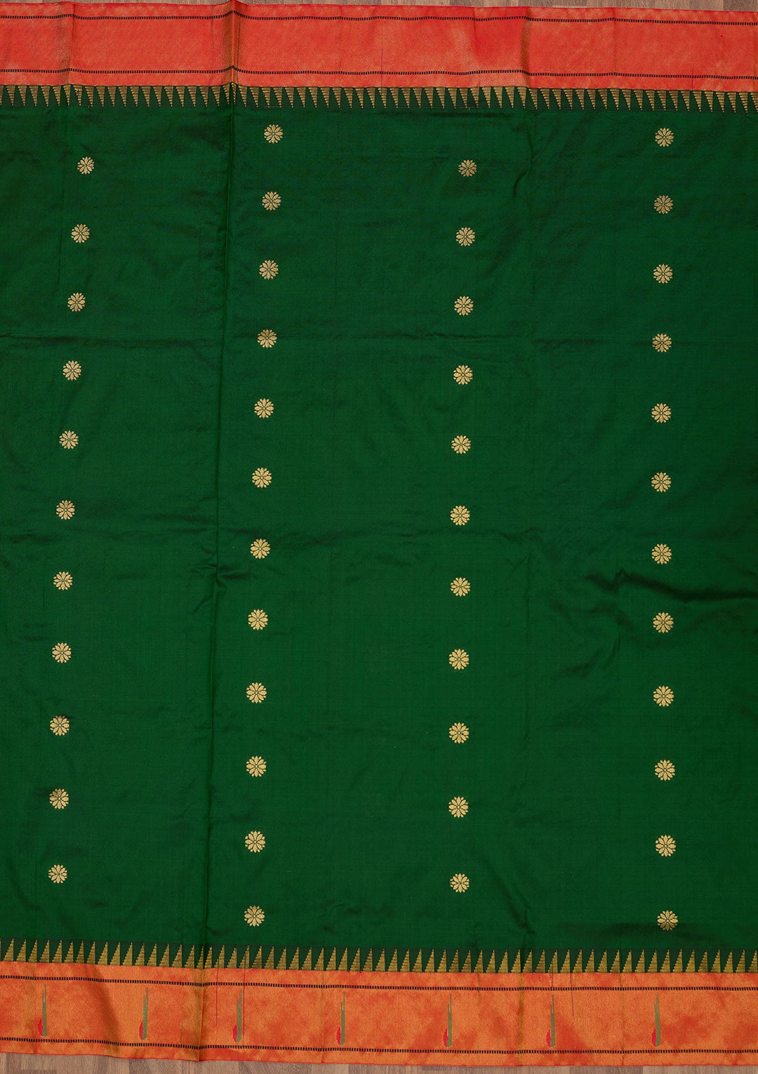 Bottle Green Zariwork Pure Silk Saree-Koskii