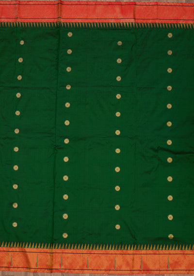 Bottle Green Zariwork Pure Silk Saree-Koskii