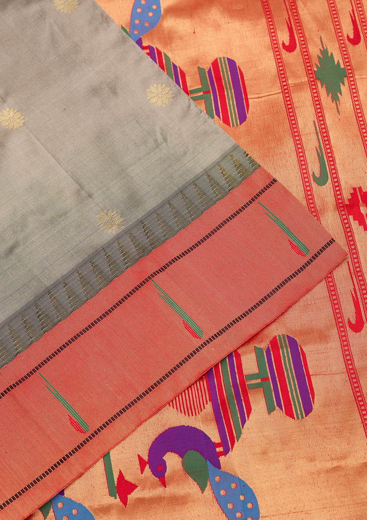 Grey Zariwork Pure Silk Saree-Koskii