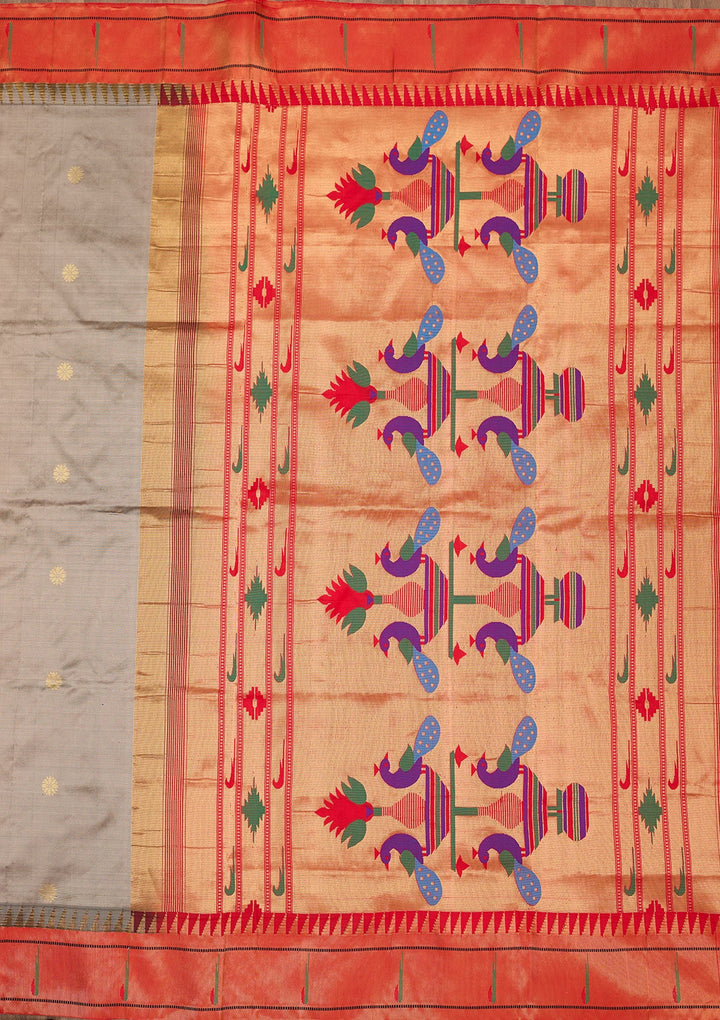 Grey Zariwork Pure Silk Saree-Koskii