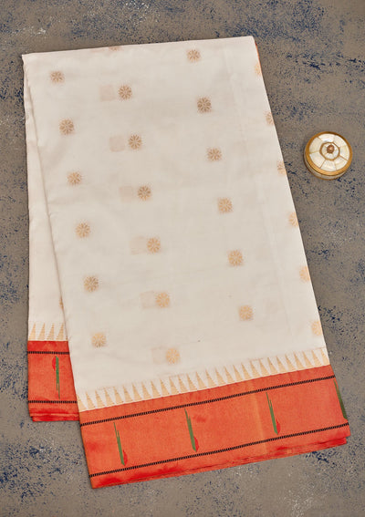 Off White Zariwork Pure Silk Saree-Koskii