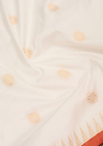 Off White Zariwork Pure Silk Saree-Koskii