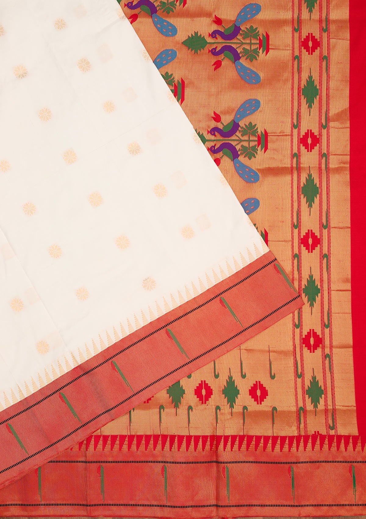 Off White Zariwork Pure Silk Saree-Koskii