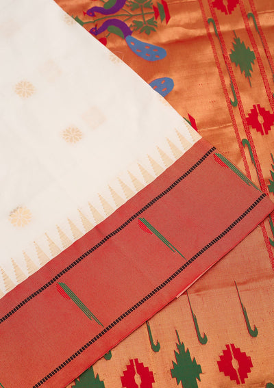 Off White Zariwork Pure Silk Saree-Koskii