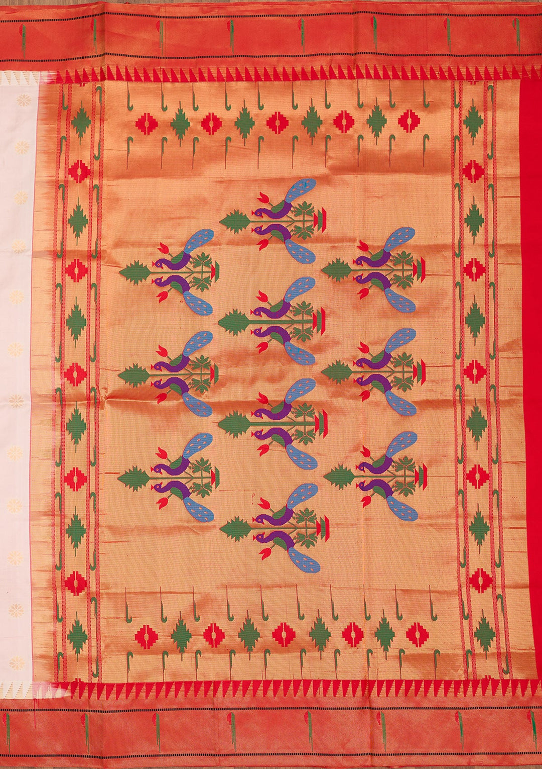 Off White Zariwork Pure Silk Saree-Koskii