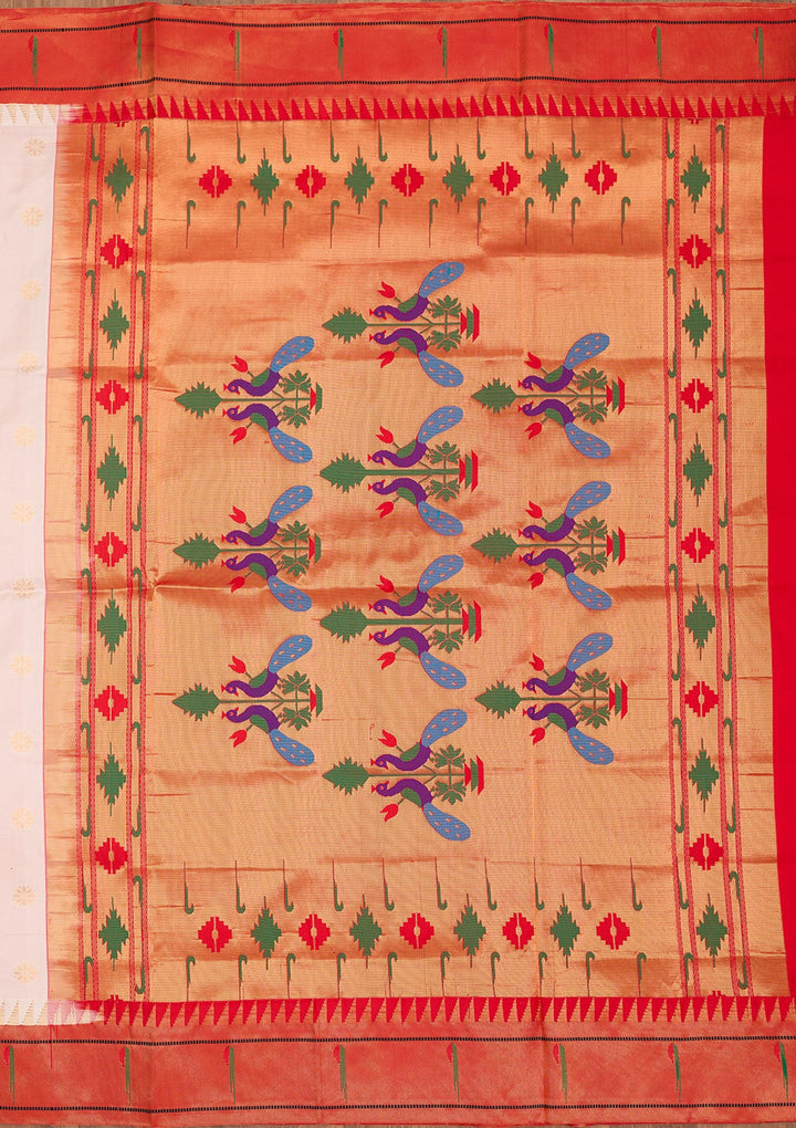 Off White Zariwork Pure Silk Saree-Koskii