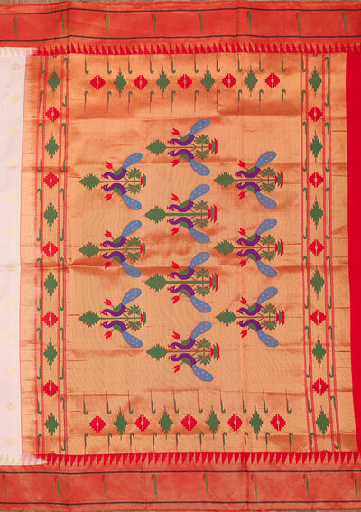 Off White Zariwork Pure Silk Saree-Koskii