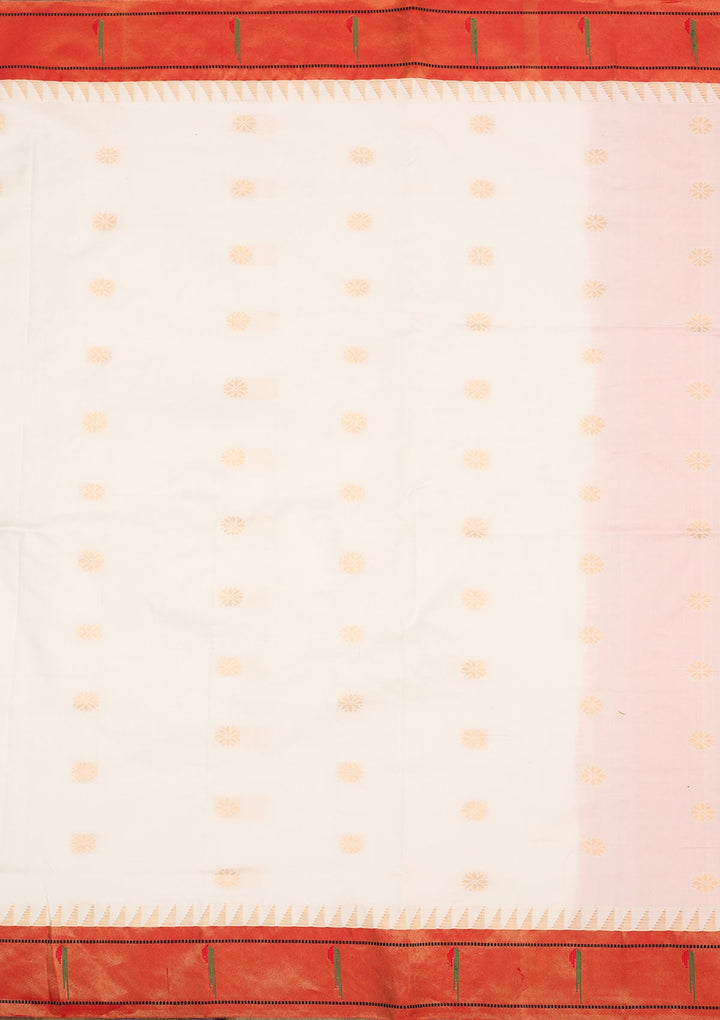 Off White Zariwork Pure Silk Saree-Koskii