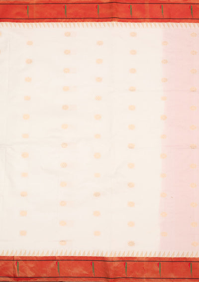 Off White Zariwork Pure Silk Saree-Koskii