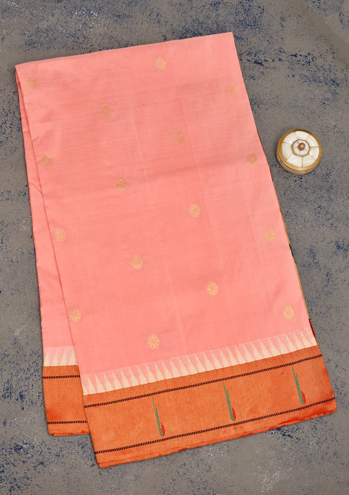 Peach Zariwork Pure Silk Saree-Koskii