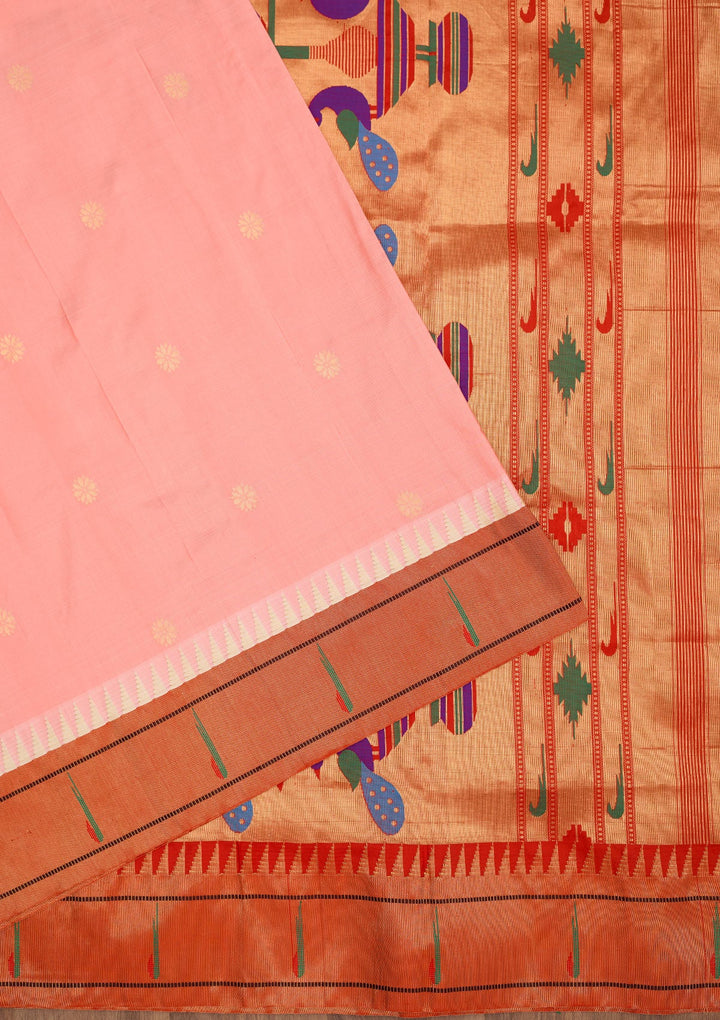 Peach Zariwork Pure Silk Saree-Koskii