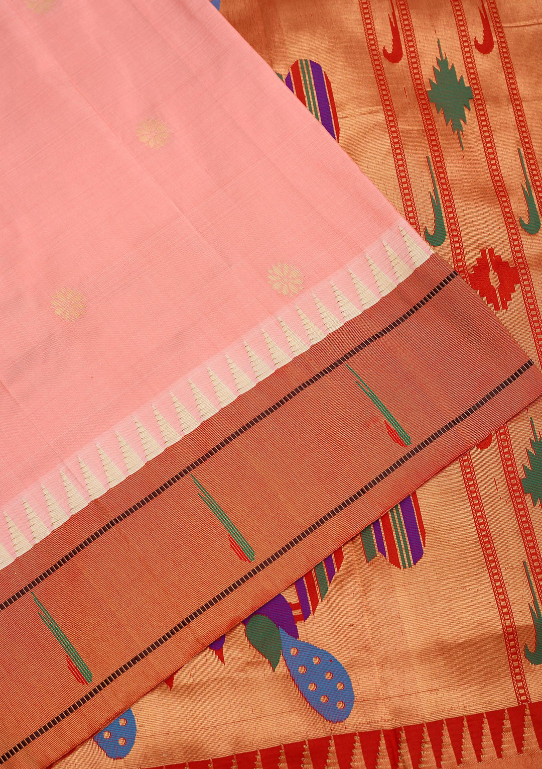 Peach Zariwork Pure Silk Saree-Koskii