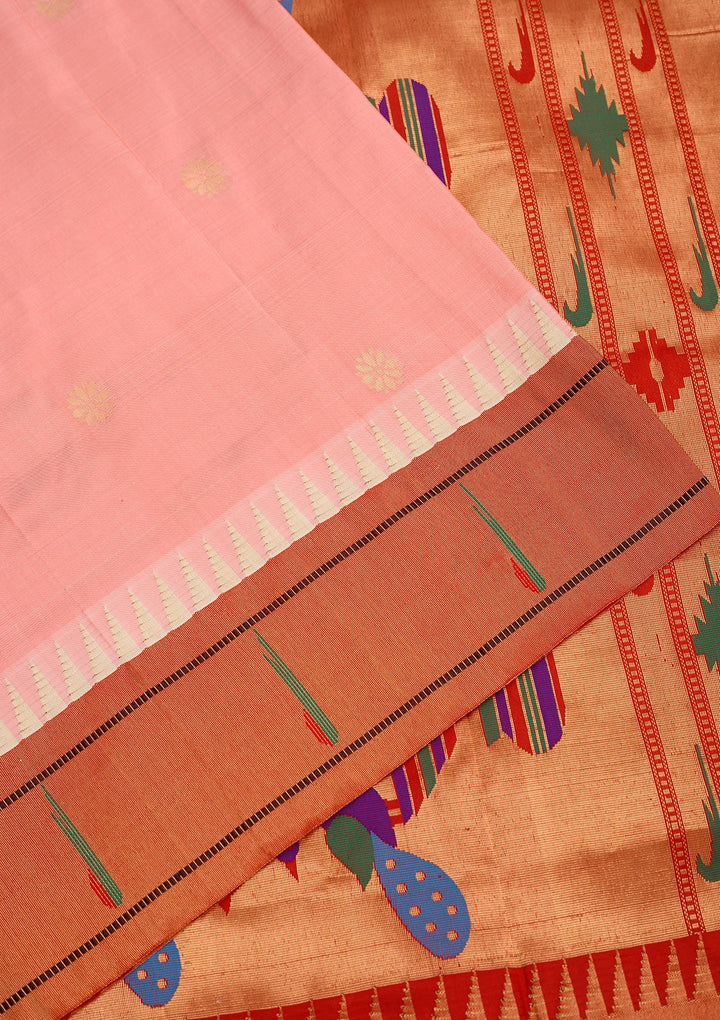 Peach Zariwork Pure Silk Saree-Koskii